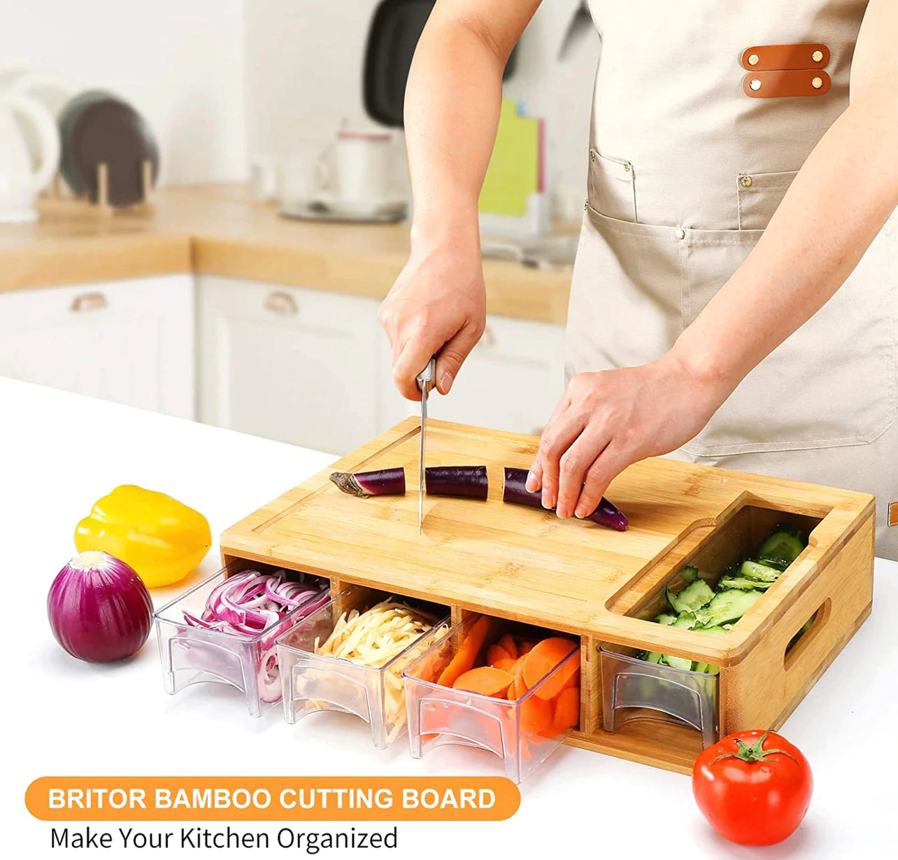 Homezore™ Bamboo Cutting Board W/ Containers