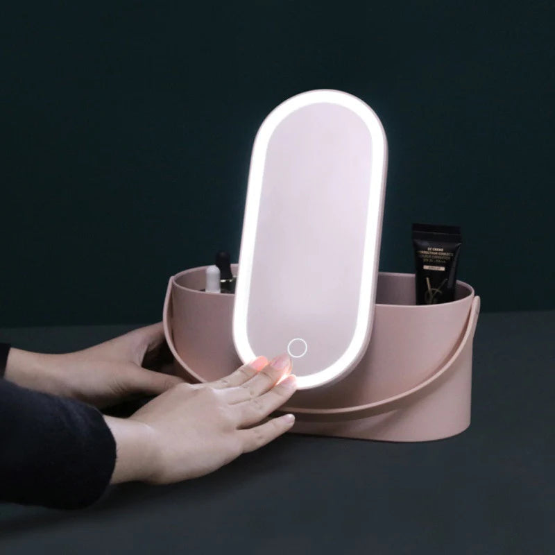 Travel Cosmetic Organizer with LED Mirror