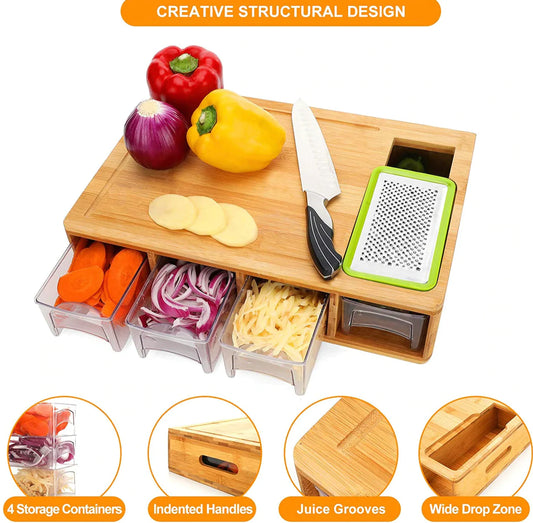 Homezore™ Bamboo Cutting Board W/ Containers